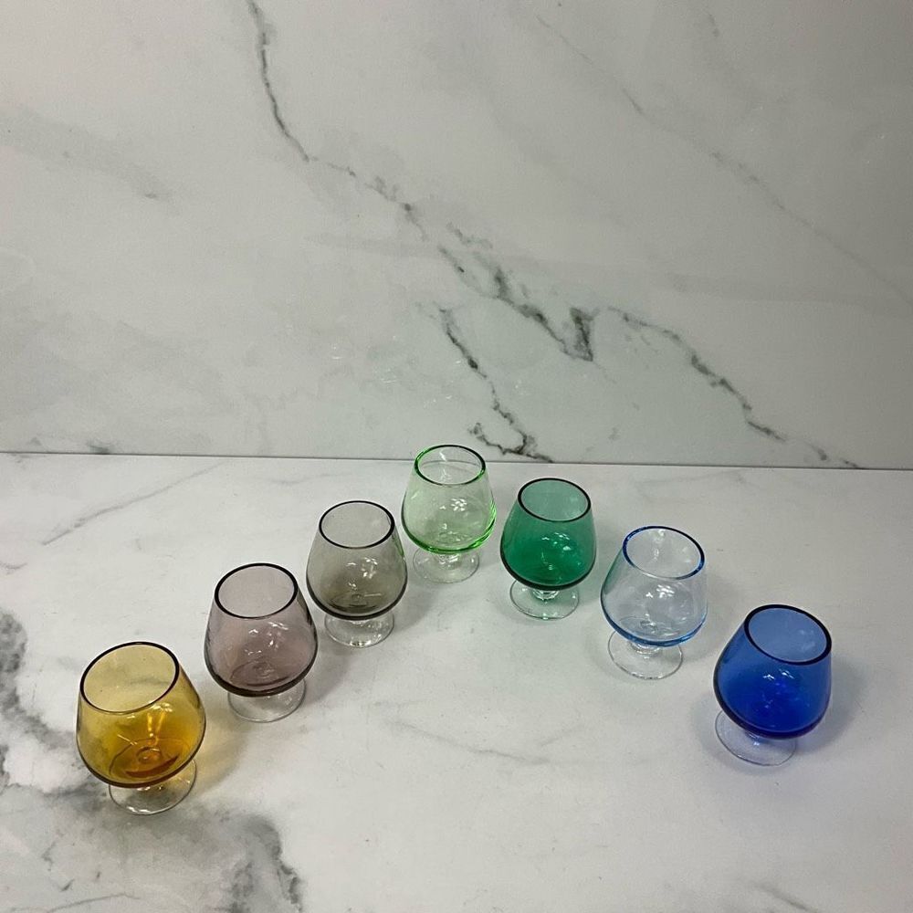 MCM Multicolor Glass Brandy Snifters - Blue Green Amber Gray Purple - Picture 5 of 7